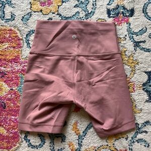 Lululemon Wunder Train 6” Rose Colored Biker Shorts (like new!)